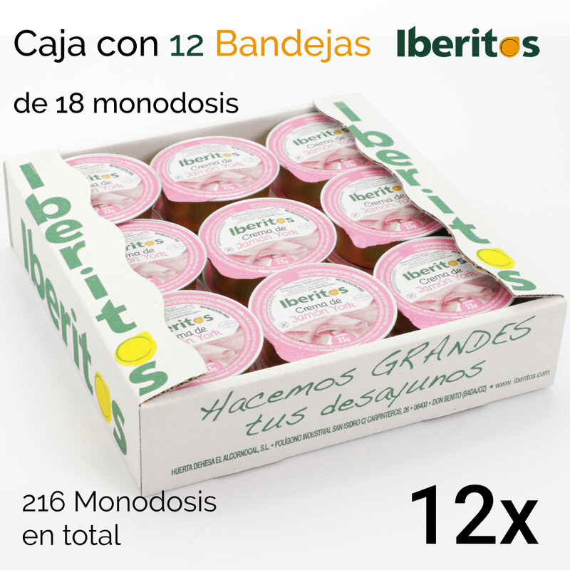 IBERITOS - Caja12 Bandejas de 18- Crema de Jamon YORK - 23g  - 216 monodosis en total