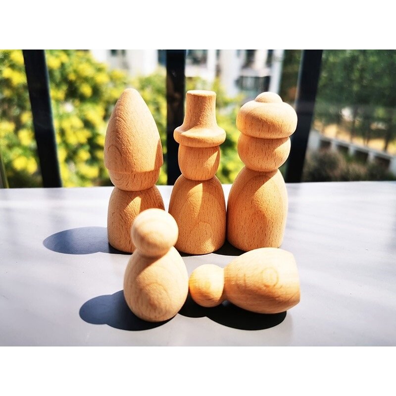 Juguetes de madera hechos a mano para niños, muñecas de clavija de madera de haya, juguete de artesanía de pintura DIY, 5 piezas por juego
