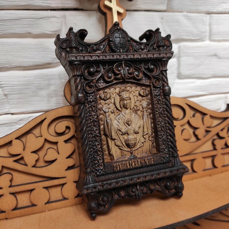 Small carved icon of the Holy Virgin impending bowl size 10-15 cm