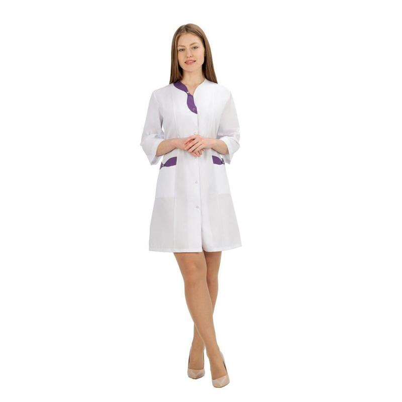 Female medical robe ivuniforma pearl white with purple