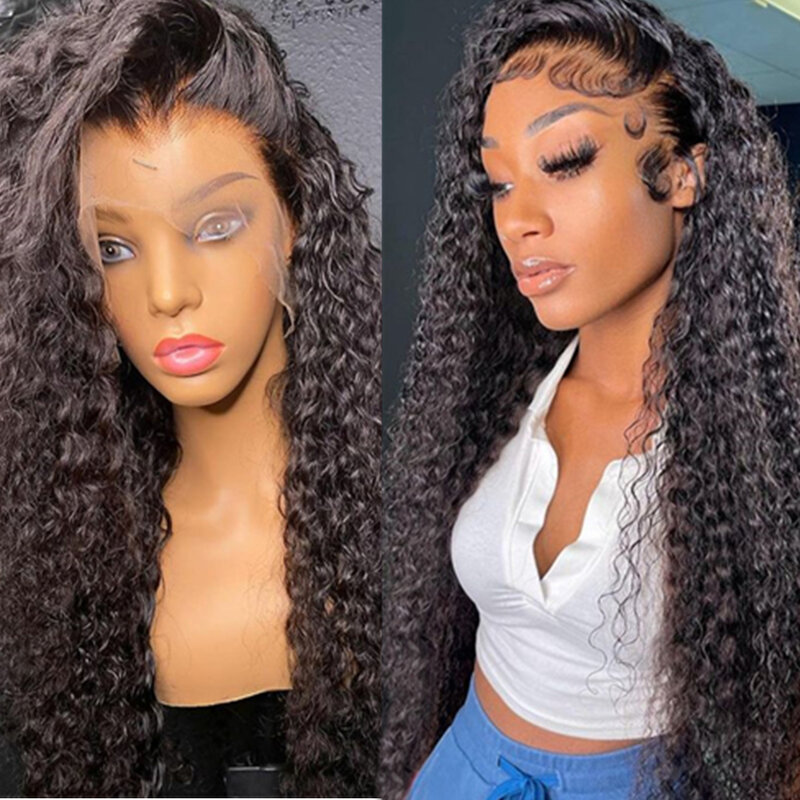 Perruque Lace Front wig brésilienne naturelle bouclée, cheveux humains, Deep Wave, 13x4, 40 pouces, pour femmes africaines