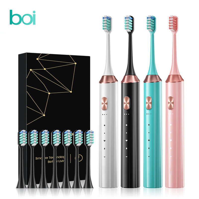 Boi High Frequency 5 Modes USB Rechargeable Smart Timer Teeth Whitening Portable Sonic Electric Toothbrush IPX7 Washable