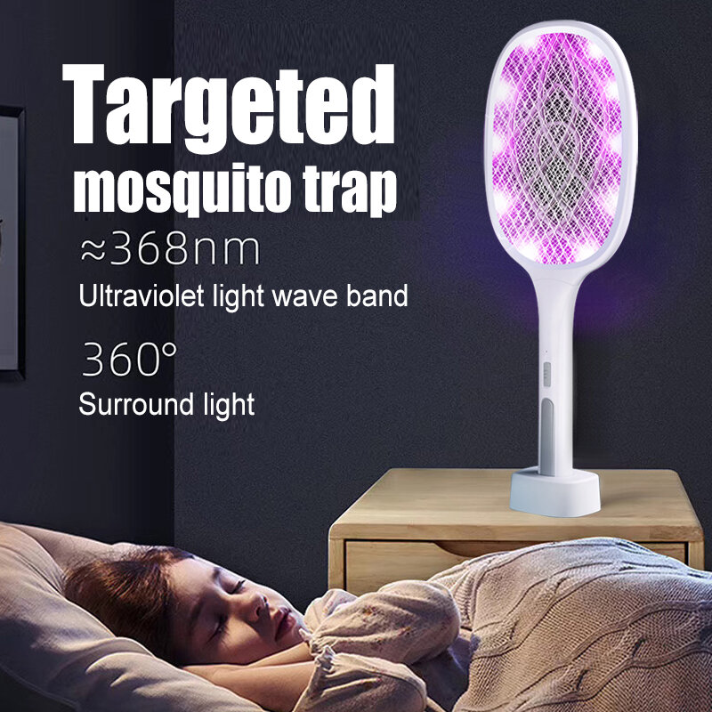 LED 2 w 1 elektryczny elektryczny pułapka owad rakieta Fly Swatter Zapper lampa USB Light akumulator lampa przeciw komarom lato