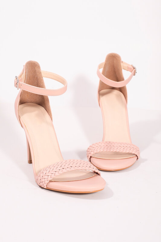 Damska różowa pleciona pojedyncza opaska sandały