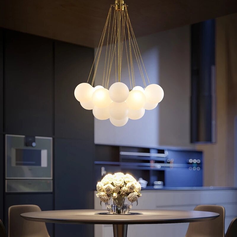Nordic Frosted Glass Ball Chandelier Gold Black Bubble Chandelier for Dining Room Living Room Bedroom Kitchen Decoration