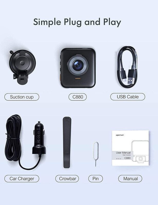Видеорегистратор APEMAN 2K Dual Dash Cam C880, передний и внутренний, 1080P, ИК Ночное Видение Sony для таксистера, широкий угол 170 °