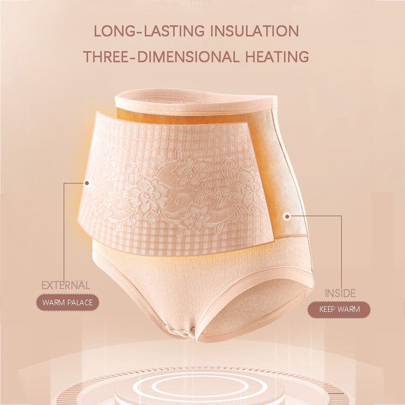 Flarixa Warm Palace Cotton Briefs HighWaist Seamless Women's Underwear Plus Velvet Thicken Menstrual Panties Slim Tummy Lingerie