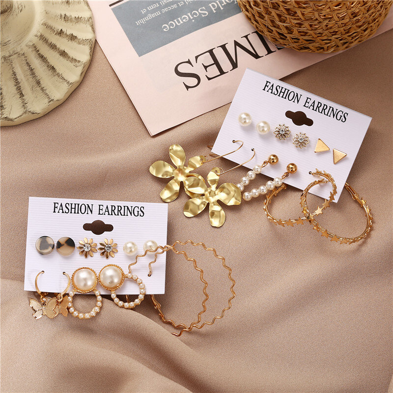 Boucles d'oreilles en métal et perles pour femmes, créoles simples, couleur or, grands cercles, bijoux de fête