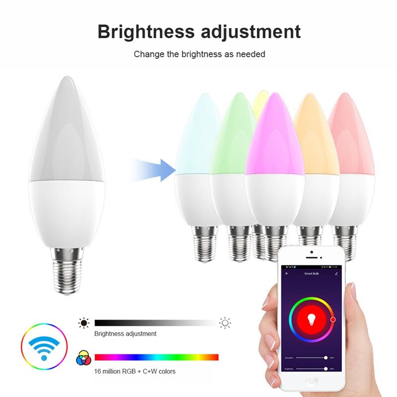 4/2/1 pces e14 led bulbo inteligente wifi lâmpadas ac 100-265v 5w pode ser escurecido alexa bulbo vida inteligente trabalho em casa com tuya google assistente