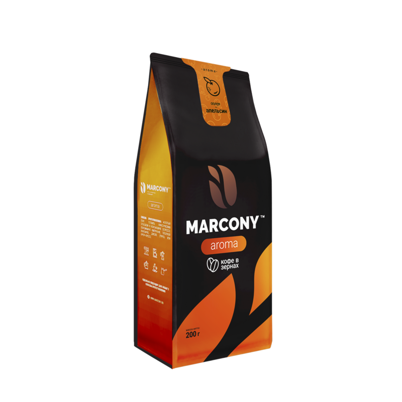 Кофе в зернах Marcony AROMA со вкусом апельсина 200г.