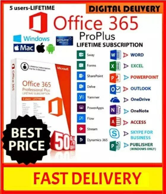 Office 2019 365 Lisans Zik Öür Boyu✅Toutes Les Langues✅Pour 5 PC,Tablettes Et Téléphones