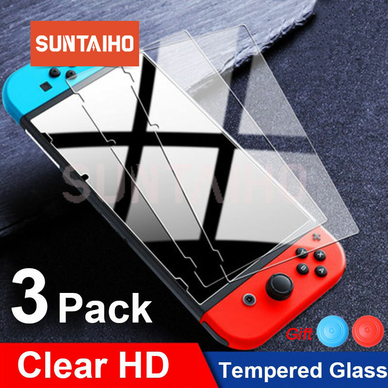 Película protetora de vidro temperado para nintendo switch, ns, 3 pacotes, acessórios, película de tela  for Switch Oled for Switch Lite