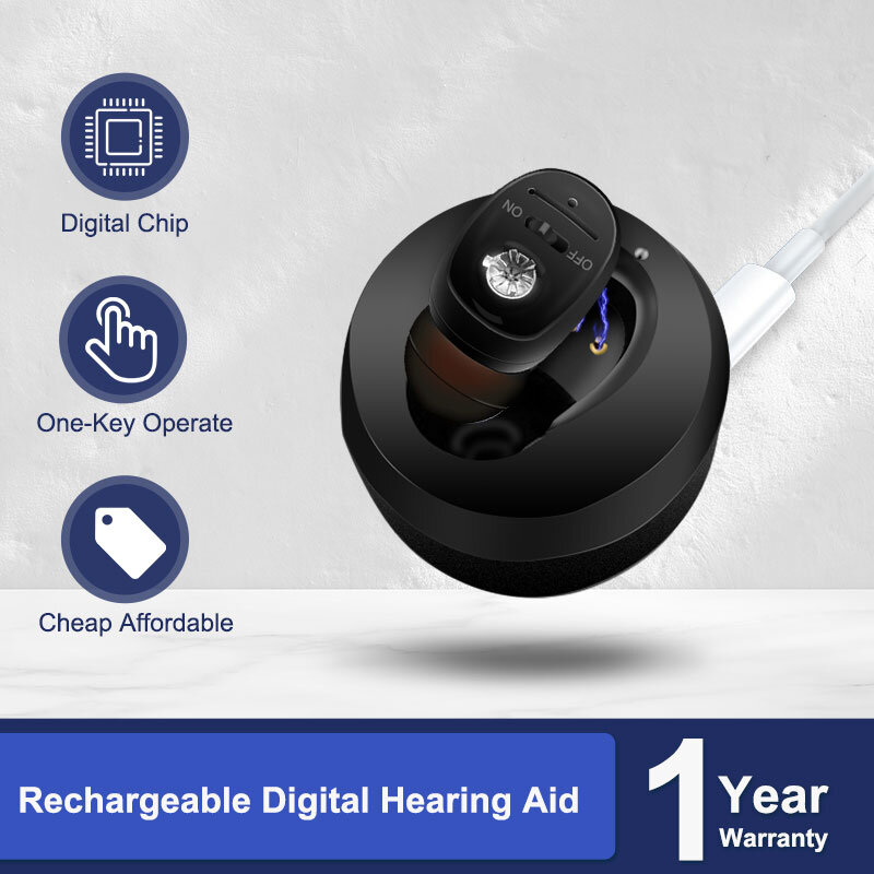 CIC apparecchio acustico amplificatore audio ad alta potenza ricaricabile apparecchi acustici digitali auricolare impermeabile invisibile per sordità audifono