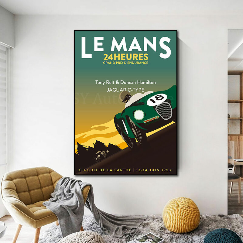 르의 24 시간 클래식 레이싱 자동차 포스터 인쇄 캔버스 회화 홈 장식 벽 예술 그림 Frameless 거실