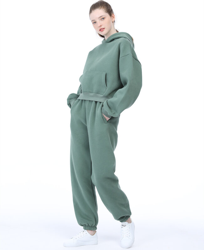 Ensemble deux pièces en coton polaire Y2k pour femmes, surdimensionné, sweat-shirt à capuche, survêtement décontracté, pantalon de Jogging