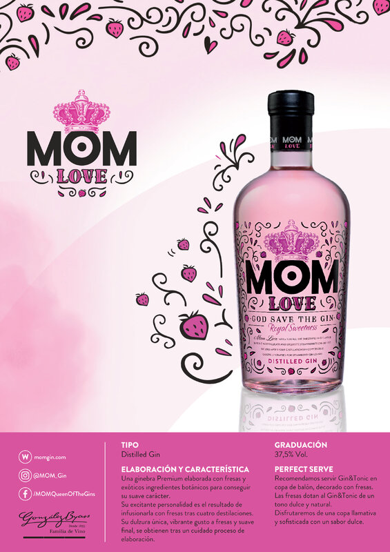 Mom Love - Gin Premium-realizzato con fragole e ingredienti botanici esotici-Gin-box 6 bottiglie da 700 ml