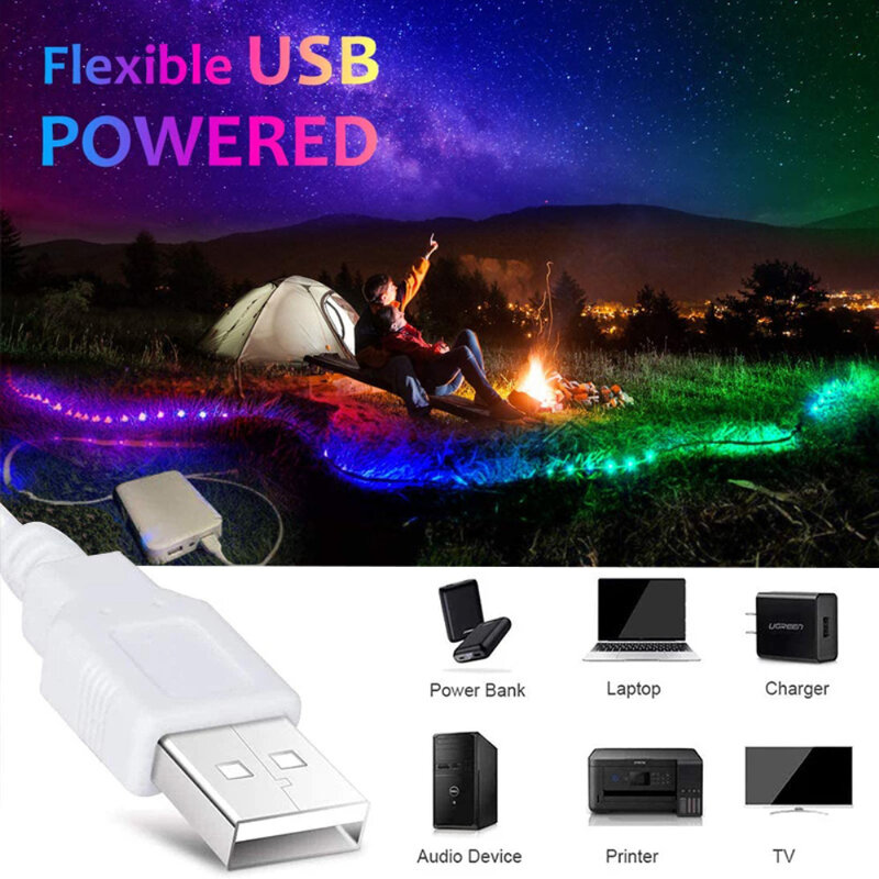 Tira de Luces LED USB con Control por Bluetooth, lámpara Flexible RGB 5050 de 5V, cinta de diodo para Luces de dormitorio, Festival, TV, decoración de escritorio, Luz