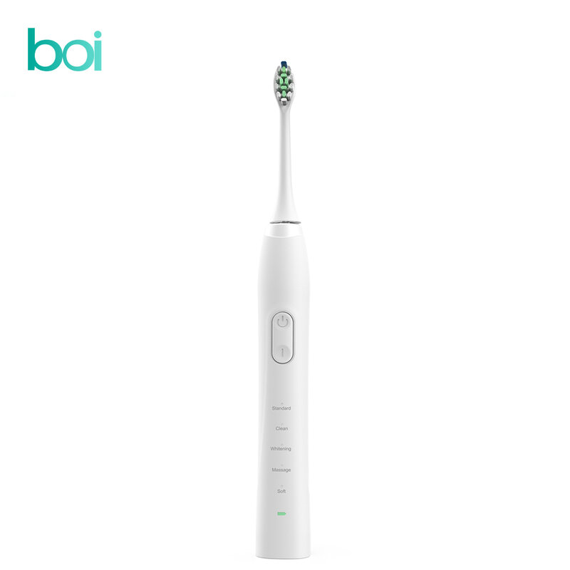 [Boi] White Quiet Smart Sonic Electric Toothbrush IPX8 Fast Charging With 10 Brush Heads Locking Mode Deep Clean for Adult Sets