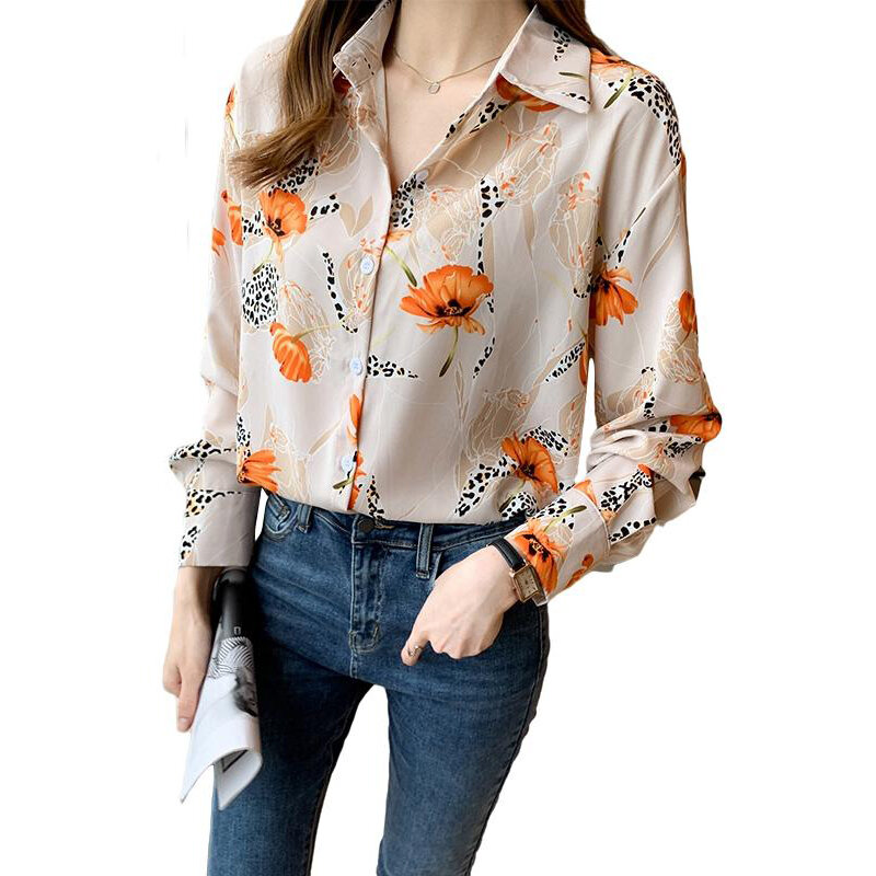 Spring Women Shirt Korean Fashion Personalized Floral Printing Long-sleeved Shirt Ladies Loose Tops Mujer Blusas Mujer De Moda