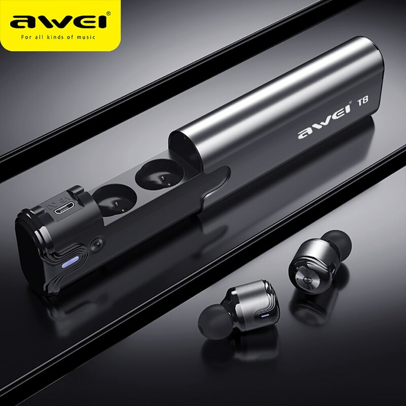 Awei T8 TWS Bluetooth Android earphone original wireless headphone with external battery dual mic stereo sound