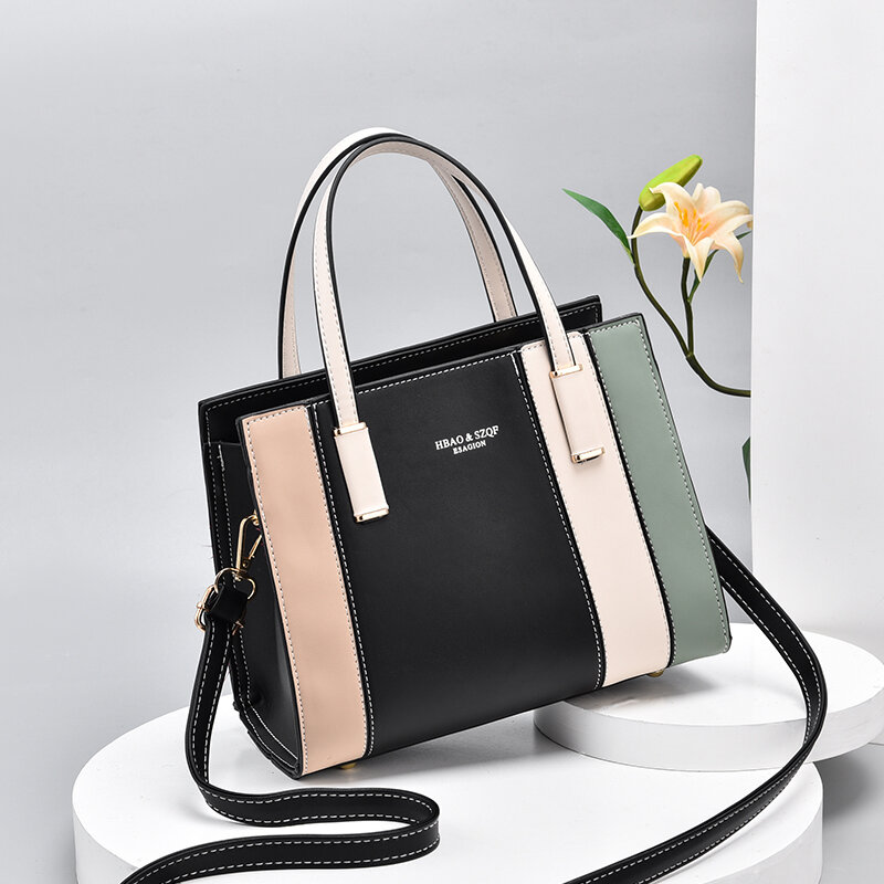 New Women Large Capacity Handbag Female PU Leather Shoulder Bags Luxury Lady Contrast Bags With Purse Women Messenger Bag Tote