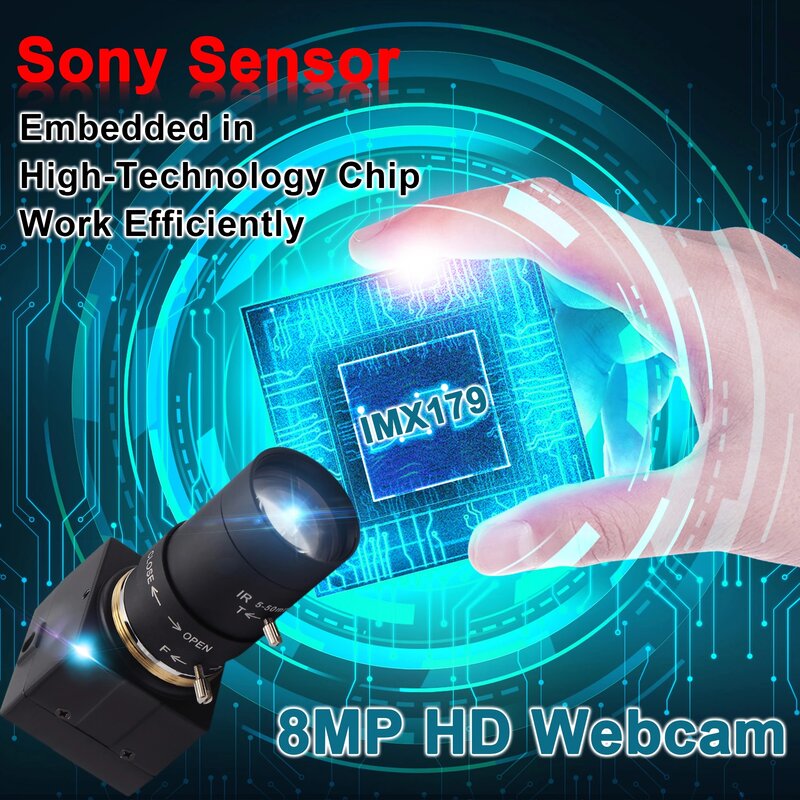Webcam USB CCTV 5-50mm obiettivo varifocale 8 Megapixel ad alta definizione IMX179 Mini HD 8MP fotocamera USB industriale per PC portatile