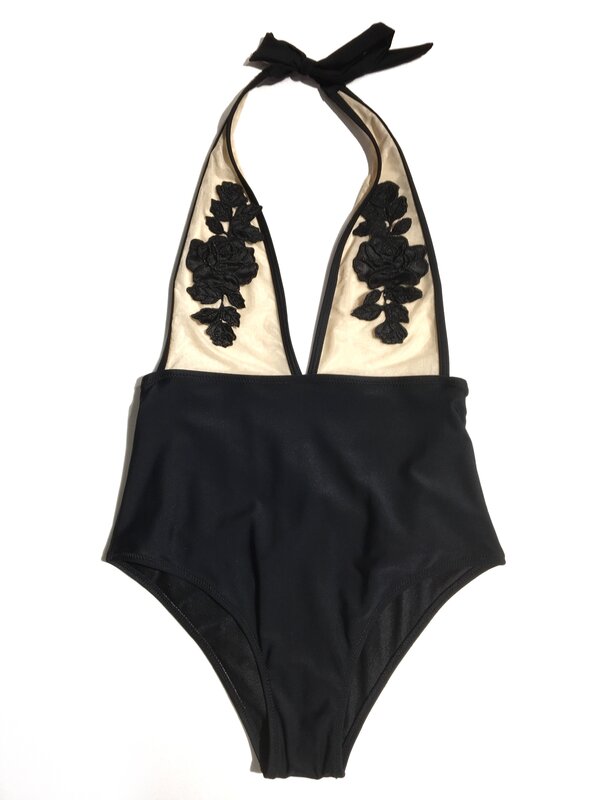 MARINE-swim shorts Women with transparency and neckline pronunciado's detail, sexy style