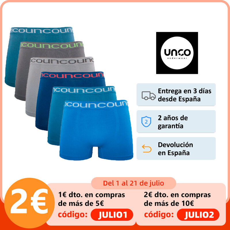 UNCO-men's boxer shorts elastic and comfortable seamless, quick drying. 6 Paq underwear, multi-colored (random)