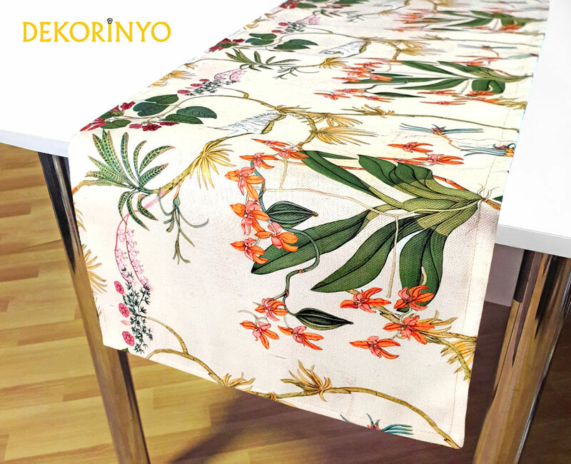虎と熱帯の花のパターンのランナーテーブル布汚れ防止生地キッチンコーヒーテーブル高級家の装飾