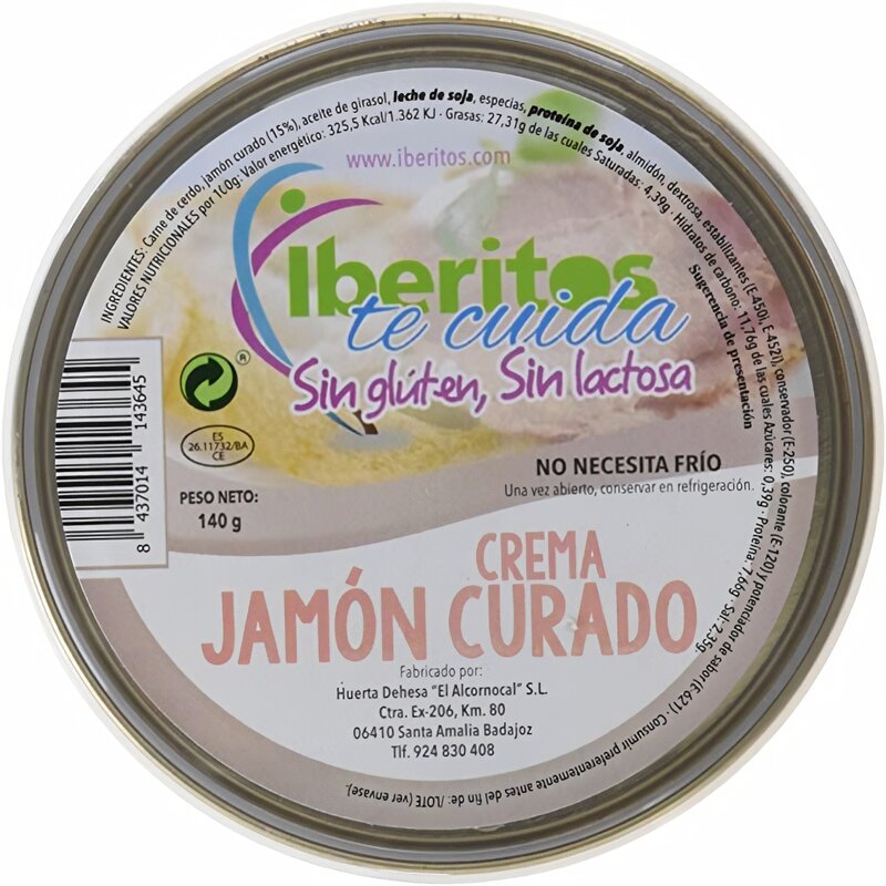 Iberitos-Lade Soep Crème Van Ham Curing Lactose-140g-10x140g Blikjes Ham Curing Geen Lactose