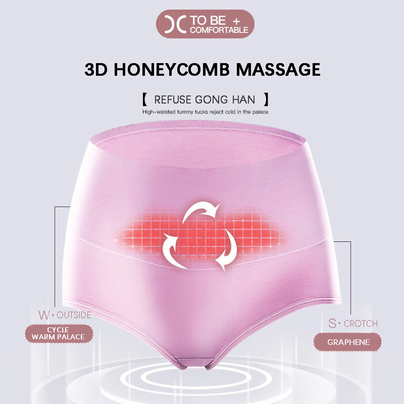 Flarixa 3D Honeycomb Massage Warm Palace Menstrual Panties Cotton Seamless Women's Underwear High Waist Abdomen Plus Size Briefs