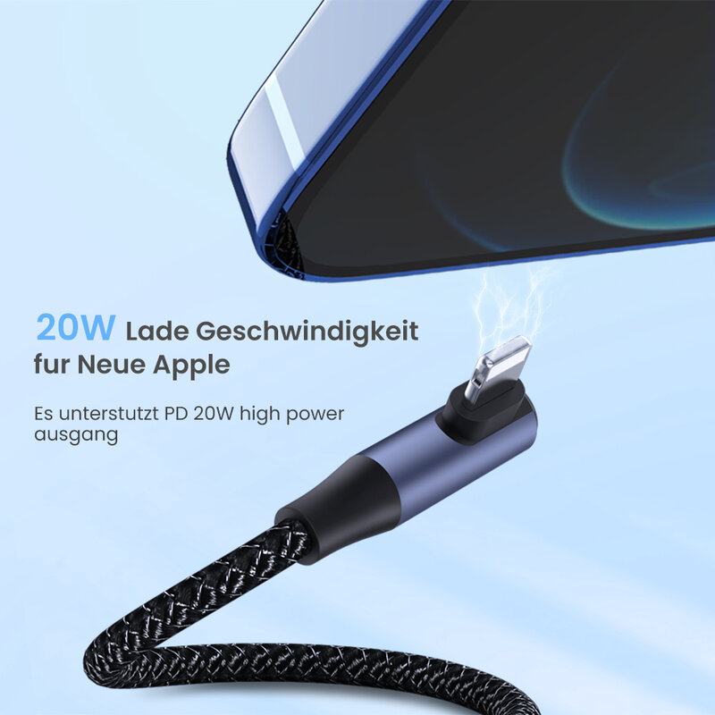 PD 20W คู่ข้อศอก USB Cable สำหรับ iPhone 13 12 Mini 11 Pro Max Fast Charging USB Type C สายชาร์จข้อมูลสายไฟสำหรับ Macbook