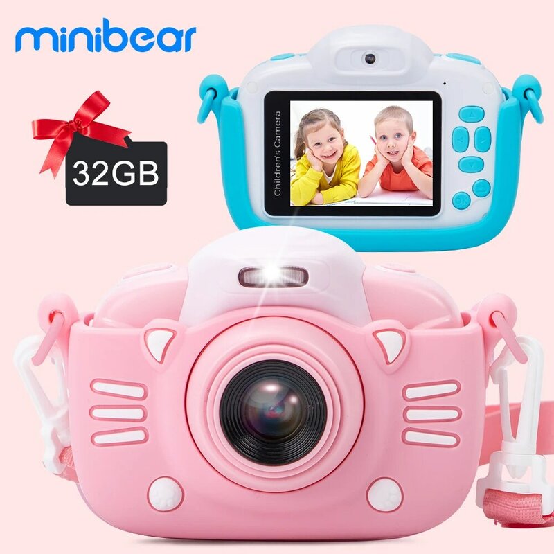 Minibear fotocamera per bambini per bambini fotocamera digitale per bambini videocamera HD 1080P giocattolo per bambini regalo di compleanno per ragazze