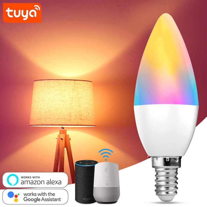 Tuya الذكية واي فاي LED لمبة 5 واط E14 Led شمعة ضوء ماجيك للتغيير مصباح RGB الألوان التحكم الصوتي العمل مع أليكسا جوجل المنزل