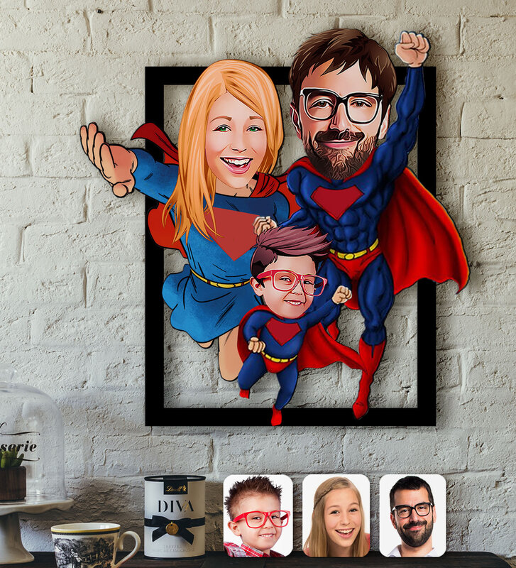 Personalisasi Super Daddy-Kid Kartun 3D Lukisan Kayu Kualitas Handal Hemat Biaya Hadiah Tiga Generasi Dapat Menghapus Stiker