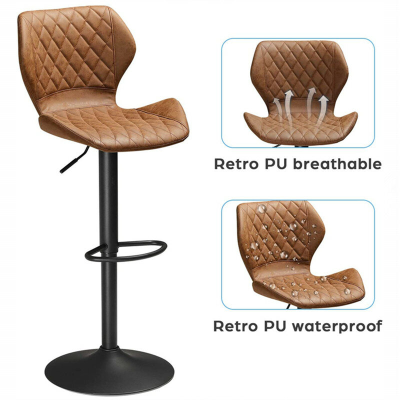 Set of 2 Stable PU Leather Bar Stools Kitchens Bar Stools Bar Chairs Breakfast Bar Stools Brown Adjustable Height Bar Stool