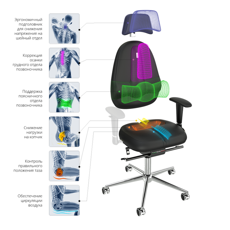 Silla de oficina KULIK SYSTEM, alivio clásico de silla de computadora y comodidad para la espalda, columna vertebral de control de 5 zonas