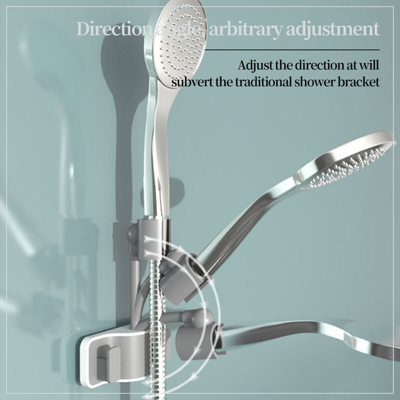 360° Shower Head Holder Adjustable Self-Adhesive Showerhead Bracket Wall Mount Fixing Shower Head Stand with 2 Hooks Universal