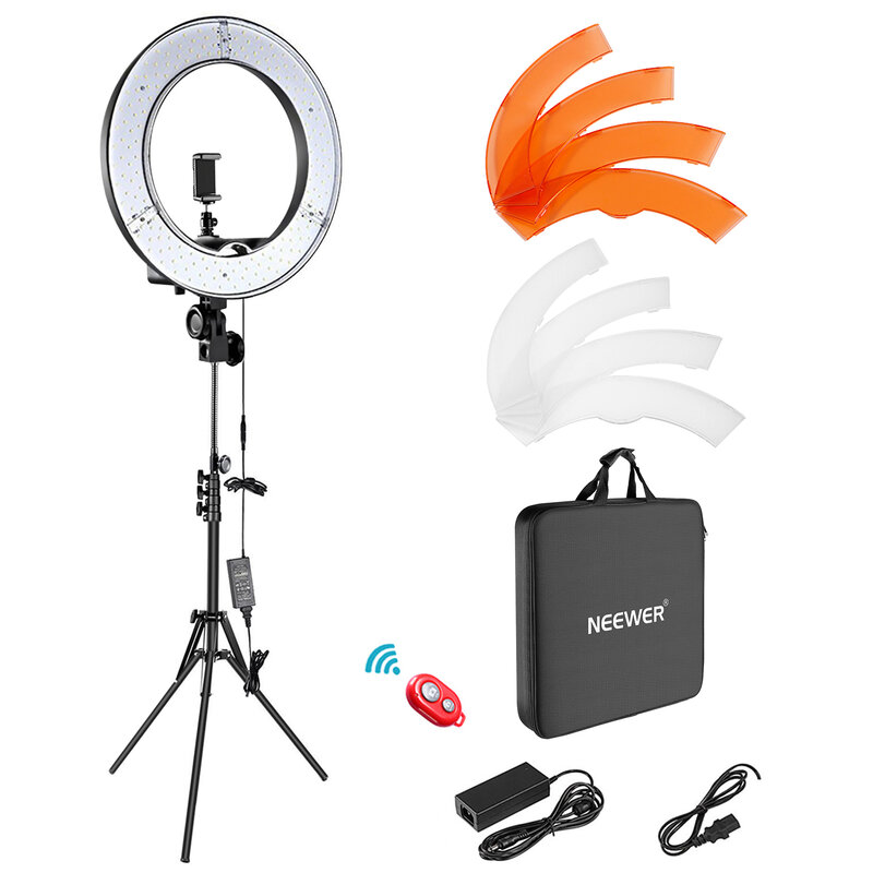 Neewer-Anillo de luz LED para estudio de maquillaje, lámpara de 18 pulgadas para fotografía, YouTube, con soporte de luz