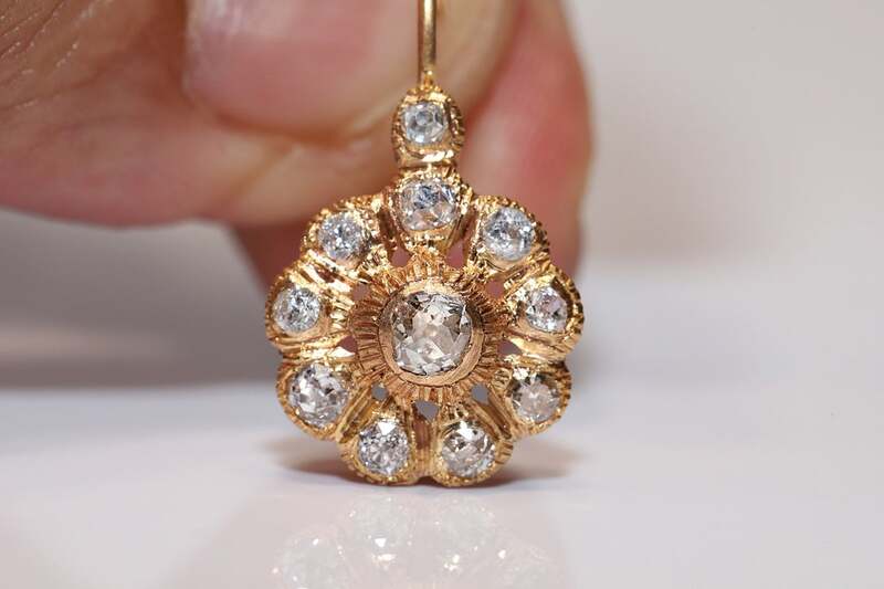 Pendiente de oro de 8k con diseño otomano, pendiente de color rosa, antiguo, antiguo, Natural, decorado con diamantes