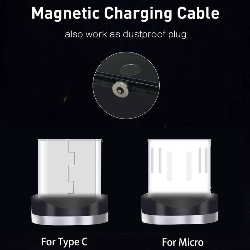 Cable de carga LED magnético USB, cargador magnético Micro tipo C, datos, carga rápida, accesorios de teléfono móvil para Huawei y Samsung