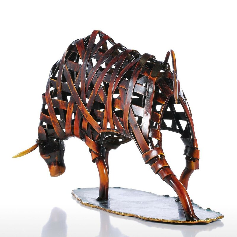 Metal Weaving Cattle Red Iron Sculpture Abstract Figurine Modern Art Home Decor Animal Environmental Craft Gift Antirust