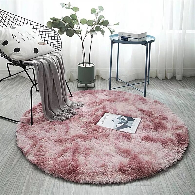 거실 침실 깔개 대형 모피 매트 깔개 디자인 핑크 원형 깔개