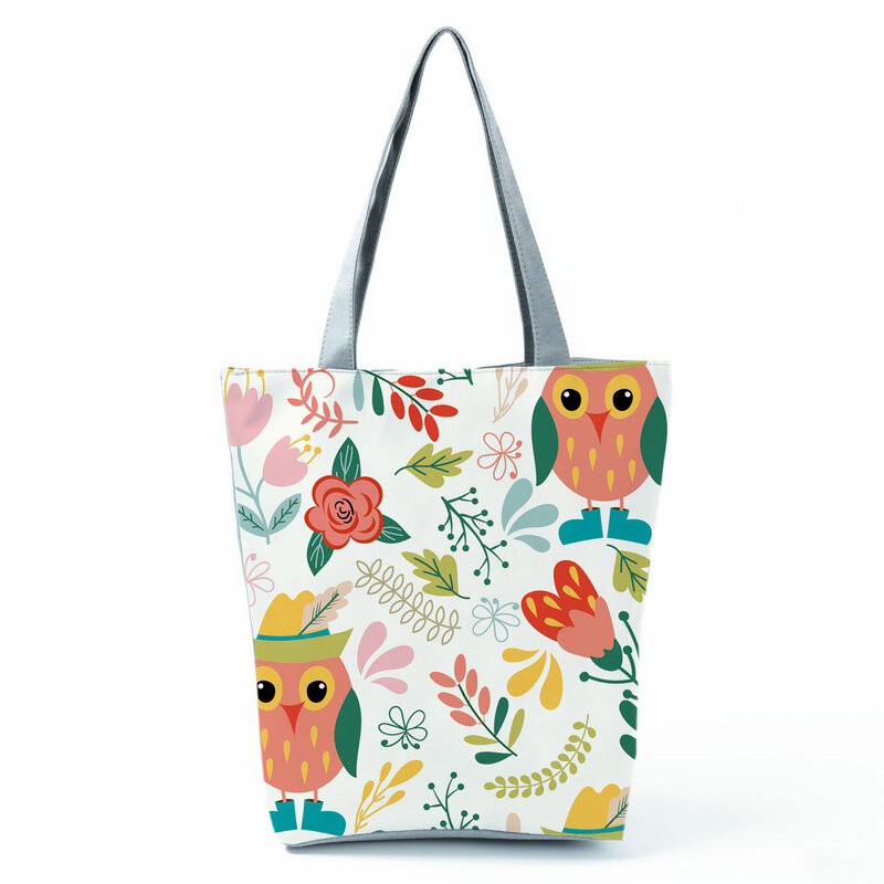 Bolso de hombro con estampado de búho Floral para mujer, bolsa de mano informal que combina con todo, bolso de playa de gran capacidad, bolsa de compras portátil