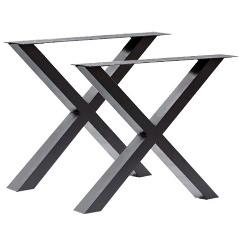 2 pçs 72 cm mesa de metal perna em forma de x cruz pintura de areia preto fosco minimalista moderno design pé de mesa