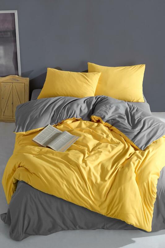 Set biancheria da letto in cotone solido di lusso giallo e grigio Set biancheria da letto Ranforce Twin/Full/Queen/King Size 3/4/5 pcs Set copripiumino lenzuolo