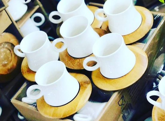Set di tazze di bambù regalo di caffè matrimonio di tasselli