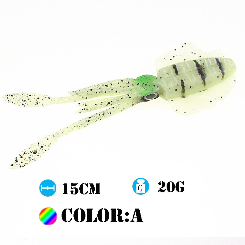 Spatium-SEÑUELOS DE PVC suave para pesca, cebo de faldas de pulpo, 1 pieza, 15cm, 20g, Luminou