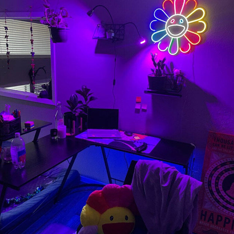 ดอกไม้นีออนป้าย Custom Neon Sign,แขวนผนัง,ห้องรับแขก Office Wall Decor,ของขวัญพิธีขึ้นบ้านใหม่,LED Neon Light, Ins ตกแต่ง