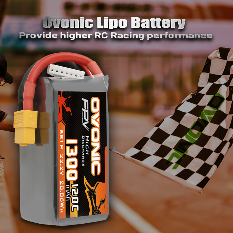 Ovonic 120C 6S 1300mAh 22.2V LiPo Battery Pack with XT60 Plug For FPV Racing